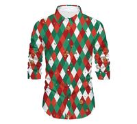 Generisch Camicia natalizia hawaiana da uomo, a maniche corte, con bottoni, per le vacanze, casual, per il tempo libero, Colore: rosso, XL