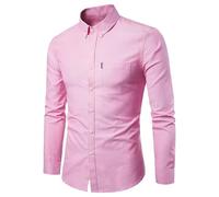 Generisch Camicia per il tempo libero da uomo, a maniche lunghe, con bottoni, da lavoro, oversize, con colletto rovesciato, elegante, in tinta unita, per tutti i giorni, comoda camicia a maniche