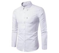 Generisch Camicia per il tempo libero da uomo, a maniche lunghe, con bottoni, da lavoro, oversize, con colletto rovesciato, elegante, in tinta unita, per tutti i giorni, comoda camicia a maniche