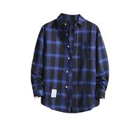 Generisch Camicia per il tempo libero da uomo, a maniche lunghe, oversize, a quadri, con colletto rovesciato, a maniche lunghe, leggera, traspirante, per casual, Blu, 4XL