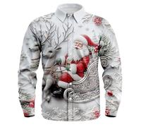 Generisch Camicia per vacanze invernali con grafica animale per occasioni festive. Camicia casual a maniche lunghe per feste, riunioni e uso quotidiano., bianco, 4XL