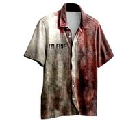 Generisch Camicia trasparente da uomo per Halloween, casual, stampa completa, spiaggia, a maniche corte, vacanze, per le vacanze, per le vacanze, da uomo elegante, Brick rosso, XXL