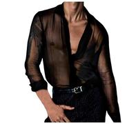 Generisch Camicia trasparente maschile primaverile estate sexy sottile, abbigliamento da notte traspirante performance, top nero, Nero , XXL