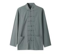 Generisch Camicia Uomo Cinese Kung Fu Abbigliamento Uniforme Tradizionale Arti Marziali Tai Chi Qigong Wing Chun Shaolin Taekwondo Maniche Lunghe Allenamento Camicia Collo Alto Camicie, verde, XXL