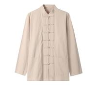 Generisch Camicia Uomo Cinese Kung Fu Abbigliamento Uniforme Tradizionale Arti Marziali Tai Chi Qigong Wing Chun Shaolin Taekwondo Maniche Lunghe Allenamento Camicia Collo Alto Camicie, beige., 4XL