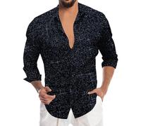 Generisch Camicia Uomo con Paillettes a Maniche Lunghe, Top da Uomo con Paillettes, Camicia da Uomo in Metallo, Camicia da Uomo Scintillante, Costume da Uomo per Festa Disco Anni 70, Camicia da Uomo