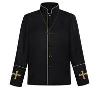 Generisch Camicia uomo sacerdote cattolico cappotto adulto colletto alto button giù giacca vestito con croce pastore travestimento giacca casual per chiesa clero culto fiera puplit altari, Nero , L