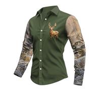 Generisch Camicia western casual minimalista da uomo con stampa a maniche lunghe, verde militare, XL