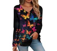 Generisch Camicie casual a maniche lunghe da donna con scollo a V, felpa leggera, top tunica alla moda parrucche di carnevale, Nero , XXL