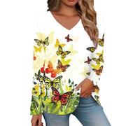 Generisch Camicie casual a maniche lunghe da donna con scollo a V, felpa leggera, top tunica alla moda parrucche di carnevale, verde, M