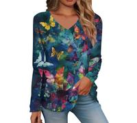 Generisch Camicie casual a maniche lunghe da donna con scollo a V, felpa leggera, top tunica alla moda parrucche di carnevale, Blu, S
