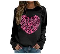 Generisch Camicie da donna elegante felpa da donna senza cappuccio per il tempo libero con stampa educativa al cancro al seno per il mese dell'educazione al cancro al seno, Nero , XL