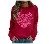 Generisch Camicie da donna elegante felpa da donna senza cappuccio per il tempo libero con stampa educativa al cancro al seno per il mese dell'educazione al cancro al seno, Colore: rosso, XXL