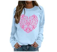 Generisch Camicie da donna elegante felpa da donna senza cappuccio per il tempo libero con stampa educativa al cancro al seno per il mese dell'educazione al cancro al seno, Blu, XL