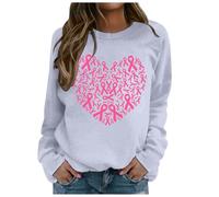 Generisch Camicie da donna elegante felpa da donna senza cappuccio per il tempo libero con stampa educativa al cancro al seno per il mese dell'educazione al cancro al seno, grigio., M