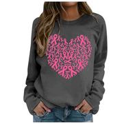 Generisch Camicie da donna elegante felpa da donna senza cappuccio per il tempo libero con stampa educativa al cancro al seno per il mese dell'educazione al cancro al seno, grigio scuro, XXL