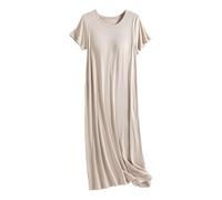 Generisch Camicie da notte da donna con reggiseno integrato, scollo rotondo, a maniche corte, casual, comode, da notte, beige., M