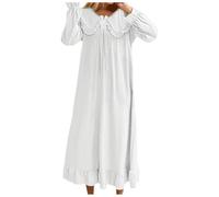 Generisch Camicie da notte lunghe in raso a maniche lunghe da donna con fiocco in pizzo sul polso collo in stile per ginocchiera a casa Natale inverno, bianco, 175