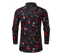 Generisch Camicie natalizie da uomo con maniche stampate, a maniche lunghe, alla moda, casual, da uomo, dal design elegante, Nero , S