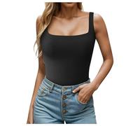 Generisch Canotta aderente senza maniche con scollo quadrato da donna, Nero , XS