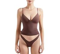 Generisch Canotta da donna con profondo scollo a V, senza maniche, sciancrata, basic, per tutti i giorni e feste, marrone, XS