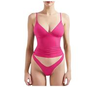 Generisch Canotta da donna con profondo scollo a V, senza maniche, sciancrata, basic, per tutti i giorni e feste, rosa intenso, XS