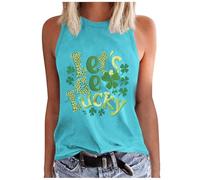 Generisch Canotta da donna con scollo rotondo, per abiti estivi casual, alla moda da spiaggia come camicia basic senza maniche con effetto gilet stampato, Blu, M