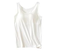 Generisch Canotta da donna in cotone, senza maniche, per corsa, yoga, con imbottitura sul petto, leggera e traspirante, in tinta unita, senza ferretto, palestra, fitness, con coppe, bianco, S