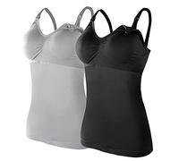 Generisch Canotta da donna Nursed per allattamento al seno Camisole Brasieres 2 pezzi con 4 imbottiture sul petto, Nero , M