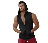 Generisch Canotta da uomo con cappuccio, senza maniche, estiva, felpa con cappuccio, felpa con cappuccio, da uomo, palestra, all'aperto, per il tempo libero, senza maniche, Nero , L