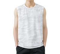 Generisch Canotta da uomo in rete a tinta unita con scollo a V come gilet senza maniche per attività sportive per il tempo libero, bianco, L