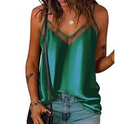 Generisch Canotta estiva da donna, in raso, con scollo a V, senza maniche, in seta, sexy, camisole, basic, top in raso, camicia intima da donna