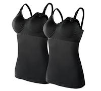 Generisch Canottiera da donna, per allattamento al seno, 2 pezzi, con 4 imbottiture sul petto, Nero , L