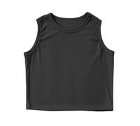 Generisch Canottiera da ragazza per bambini, canotta atletica, maglia a coste, collo alto, crop top per palestra, yoga, Nero , 14-15 Anni