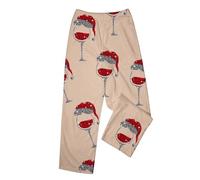Generisch Canottiera lunga da donna, calda flanella con stampa natalizia in vetro di vino, compatibile con biancheria intima funzionale da uomo, cachi, XL