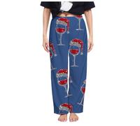 Generisch Canottiera lunga da donna, calda flanella con stampa natalizia in vetro di vino, compatibile con biancheria intima funzionale da uomo, Blu marino, M