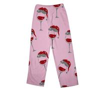 Generisch Canottiera lunga da donna, calda flanella con stampa natalizia in vetro di vino, compatibile con biancheria intima funzionale da uomo, Colore: rosa., M
