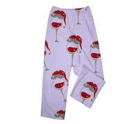 Generisch Canottiera lunga da donna, calda flanella con stampa natalizia in vetro di vino, compatibile con biancheria intima funzionale da uomo, Lilla, XL