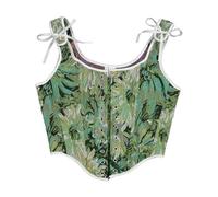 Generisch Canottiera per pittura a olio da donna, shapewear, bustino, lacci, allenamento in vita, stampa floreale, estate, verde, M