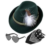 Generisch Cappelli alpini tedeschi per l'Oktoberfest - 1 set di cappello da Oktoberfest Fedora con bandana, occhiali - cappello da caccia tedesco in tessuto non tessuto, accessorio per costume da