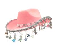 Generisch Cappelli da cowboy per feste, cappelli da cowboy da donna western, con brillantini da cowgirl per feste, copricapo con nappe a cinque volte per accessori in maschera