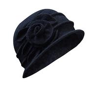Generisch Cappelli da donna eleganti lana cappello invernale da donna fiore cloche La Cap da donna, Nero , Taglia unica