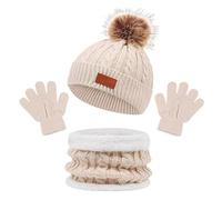 Generisch Cappelli per bambini, sciarpe, guanti da 3 pezzi, invernali, caldi, beige., 1-5 Jahre old