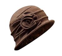 Generisch - Cappello a secchiello elegante in lana vintage per l'inverno, cappello da donna con fiore, morbido ammorbidente per cappelli, Caff, Taglia unica
