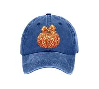 Generisch Cappello da baseball unisex retrò con paillettes autunnali e fiocchi di zucca con stampa fiocco di zucca, Blu, Taglia unica