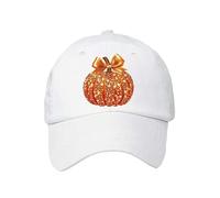 Generisch Cappello da baseball unisex retrò con paillettes autunnali e fiocchi di zucca con stampa fiocco di zucca, bianco, Taglia unica