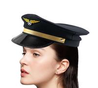 Generisch Cappello da capitano navy, classico berretto per cosplay con ricamo in oro, stile pilota regolabile | Airline Capitan Cap per uomini e donne Halloween accessorio per feste in costume