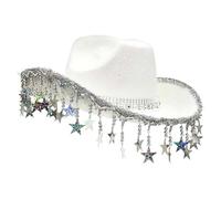 Generisch Cappello da cowboy bling da donna, cappello da cowboy per feste, cappello da cowboy glitterato, copricapo con nappe a stella cinque volte per accessori per feste in maschera