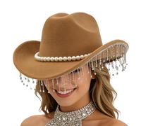 Generisch Cappello da cowboy con strass, tesa larga con brillantini, cappello western come parte del vestito da cowboy da donna, per feste, concerti, matrimoni