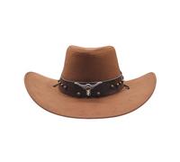Generisch Cappello da cowboy da donna e uomo, costume da cowgirl, decorazione con testa di toro Wide Edge, cappello da cacciatore, cappello da carnevale, cappello da pirata, cappello da Oktoberfest
